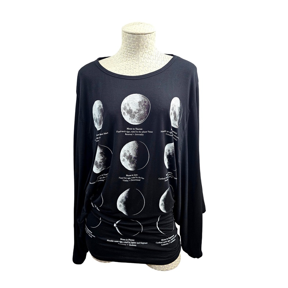 Killstar Kimono Shirt Dress Womens Small Black Lunar Moon Phase Graphic Witchy